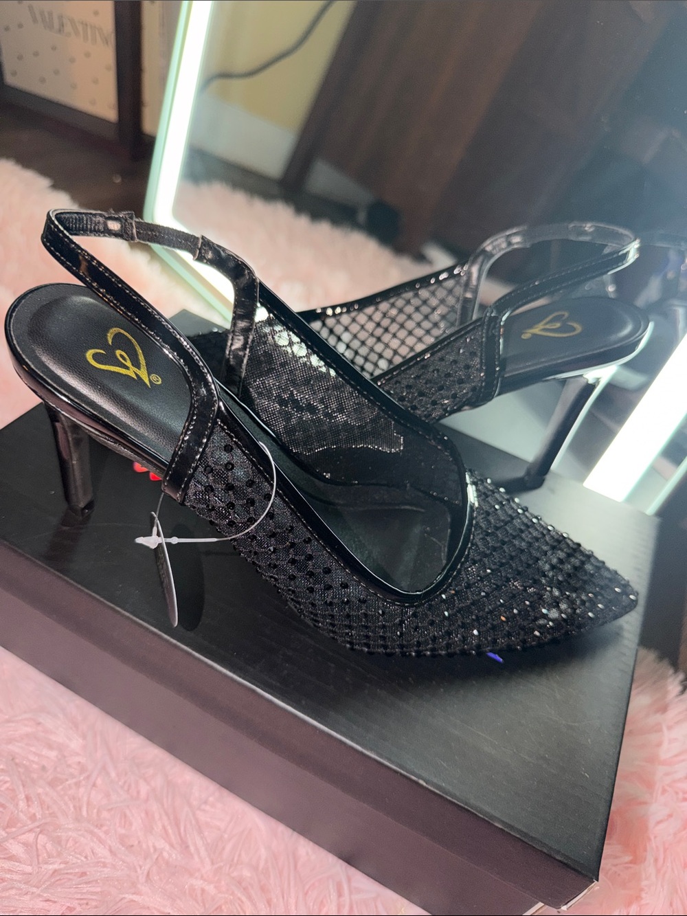 Windsor Black Embellished Slingback Pointed Heels